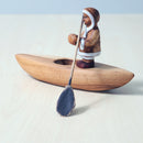 Wooden Eskimo With Canoe