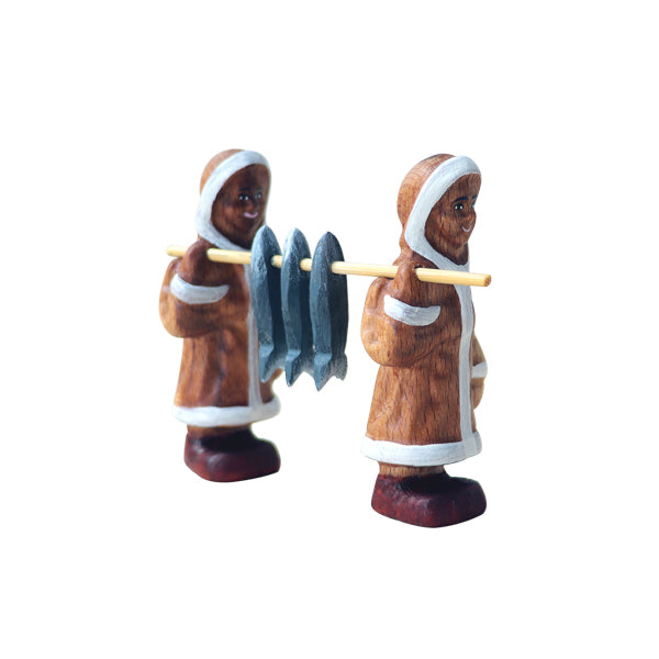 Wooden Eskimo Girls With Fish Set