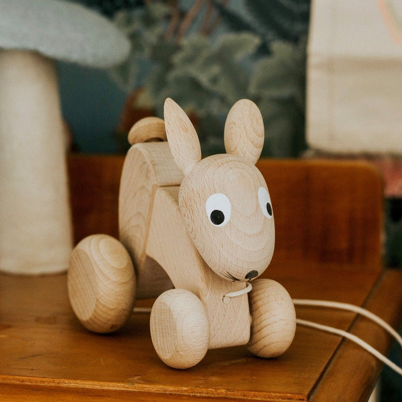 toy wooden pull along bunny rabbit