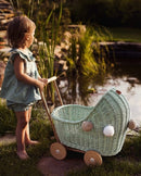 Wicker Dolls Pram - Dirty Mint