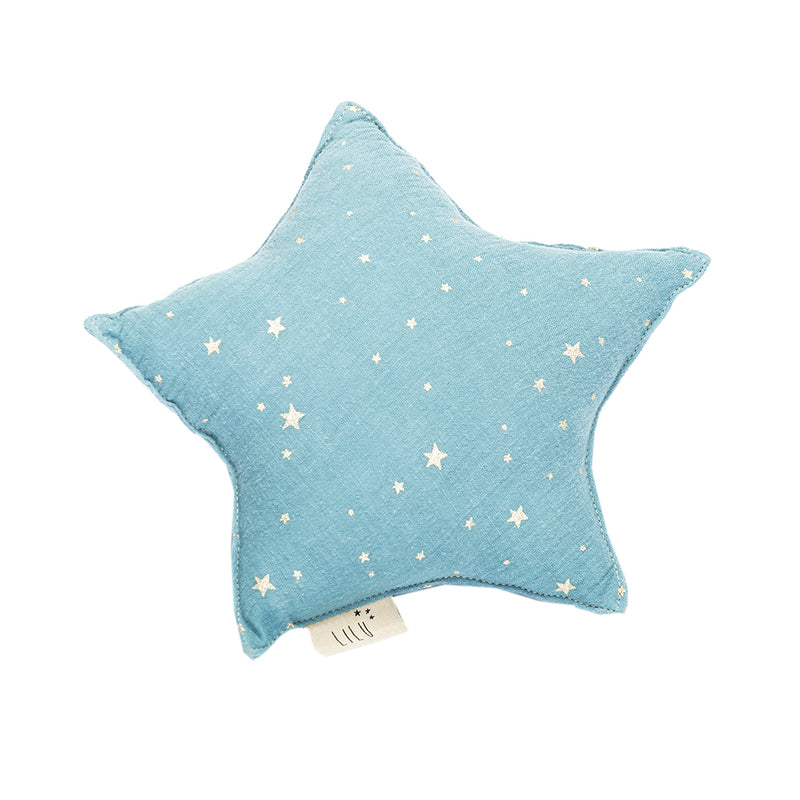 dusty blue muslin star shaped small pillow