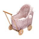 Dusty Pink Wicker Dolls Pram