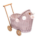 Dusty Pink Lilu Wicker Dolls Pram