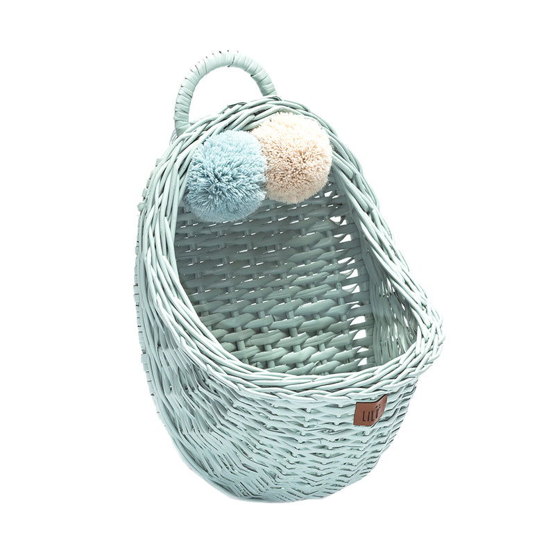 wicker wall basket in dirty mint colour