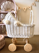 Wicker Dolls Pram High - White