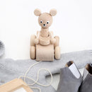 Wooden Pull Along Teddy Bear in Car Toy