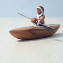 Wooden Eskimo With Canoe