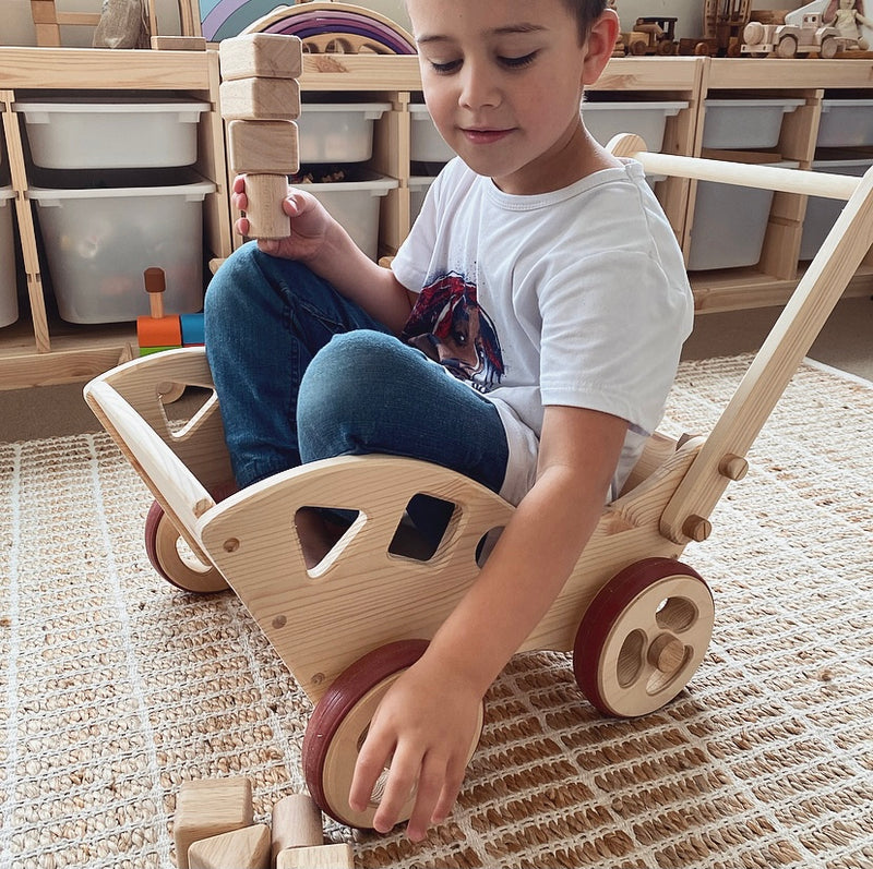 Extra Large Wooden Push Cart With Blocks