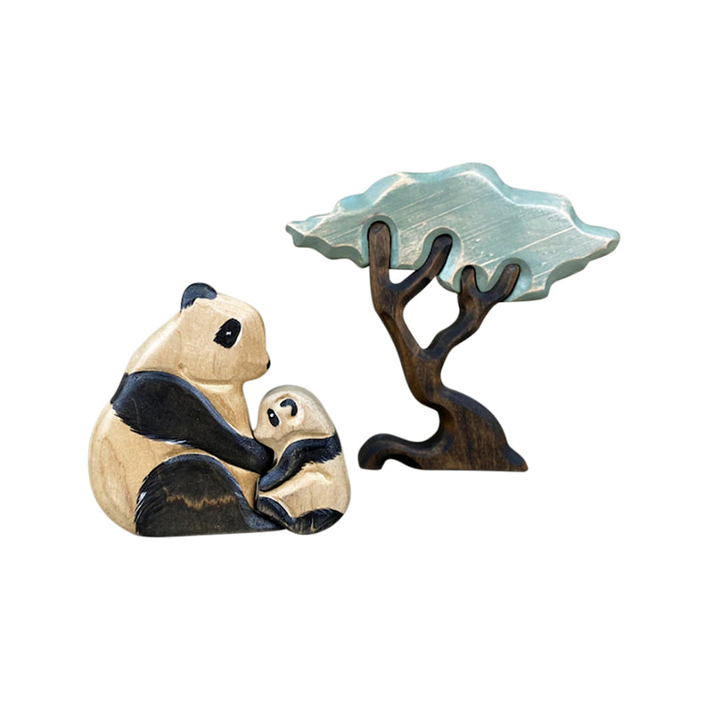 Wooden Panda Mum & Cub
