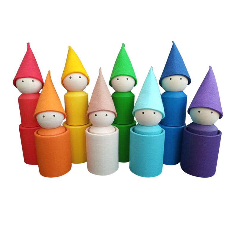 Wooden Peg Dolls With Cups - Rainbow