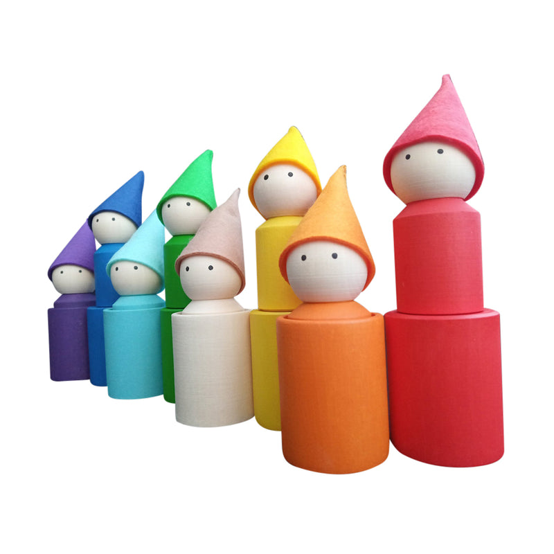 Wooden Peg Dolls With Cups Rainbow