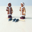 Wooden Eskimo Girls With Fish Set