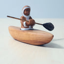 Wooden Eskimo With Canoe