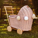 Wicker Dolls Pram - Dusty Pink