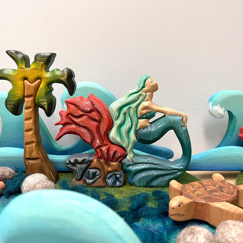 Wooden Mermaid With Coral Set