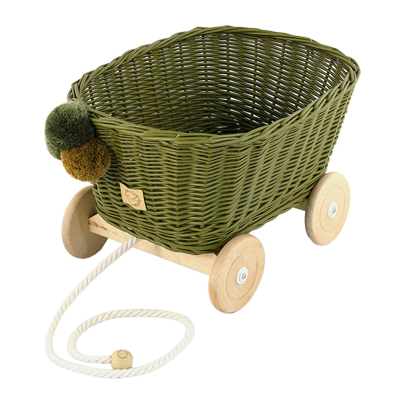 Wicker Pull Cart - Khaki